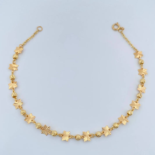 Pulso Estrellas Diamantadas 2.4gr / 19cm / 3mm Oro Amarillo 18K %