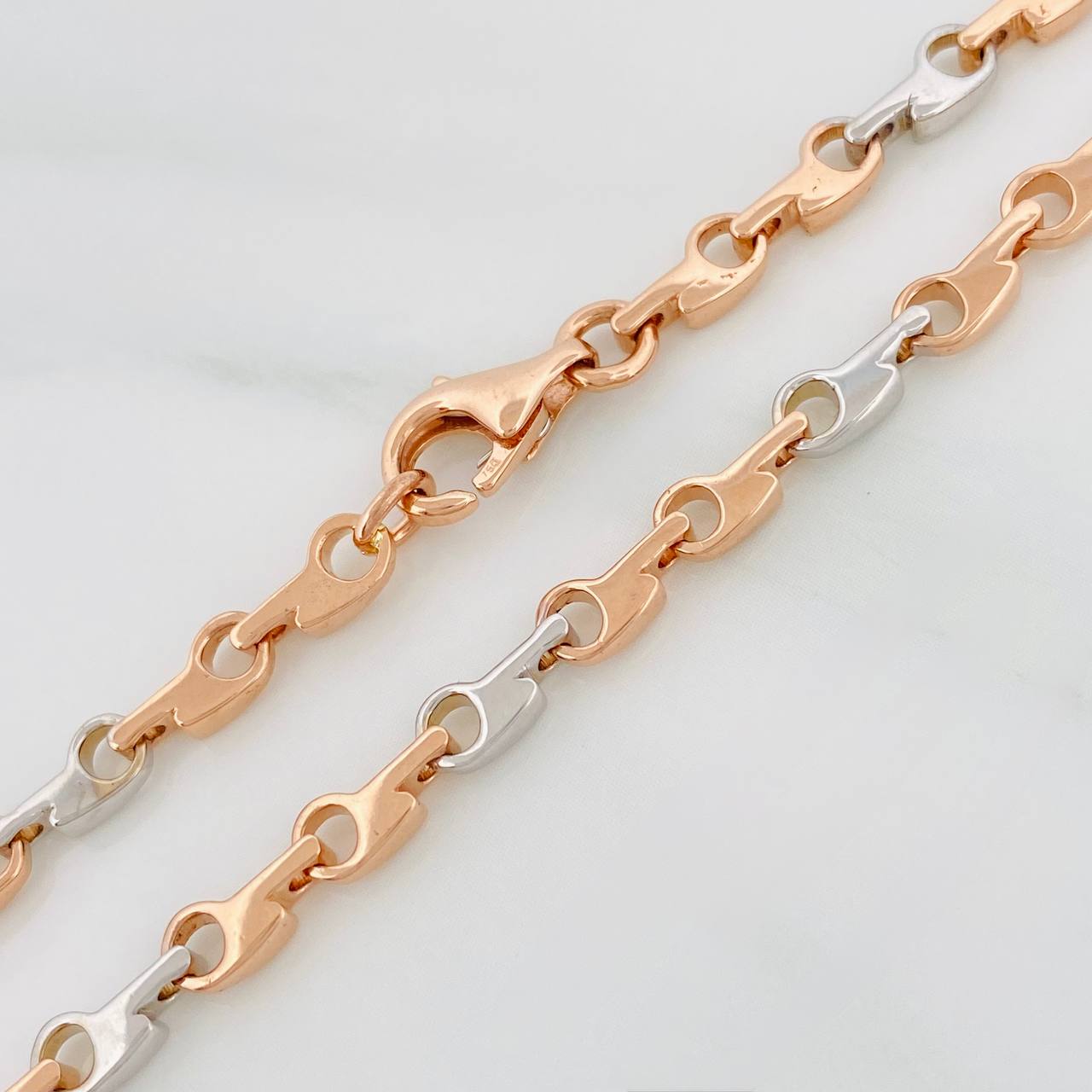 Cadena Rustica Urbana 23.65gr / 50cm / 3.6mm Dos Oros Blanco Rosa 18K