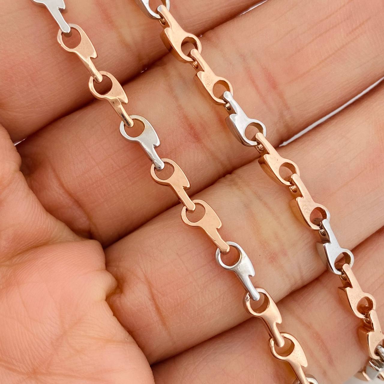 Cadena Rustica Urbana 23.65gr / 50cm / 3.6mm Dos Oros Blanco Rosa 18K