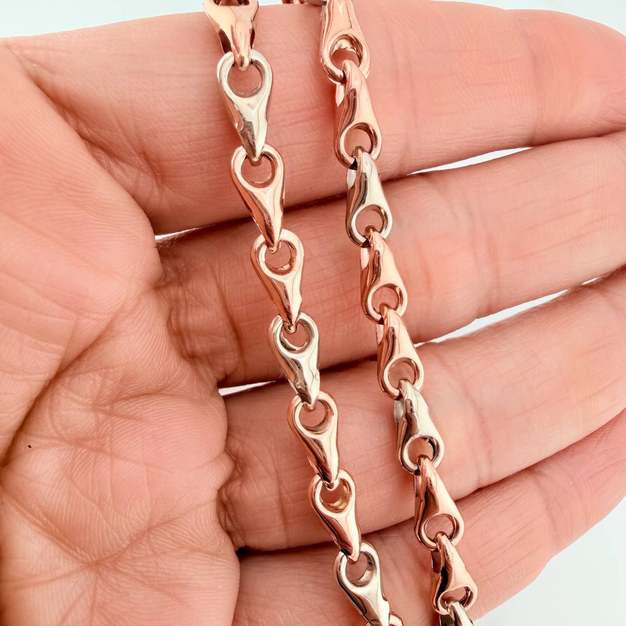 Cadena Rustica Espiga 10.85gr / 53cm / 4.9mm Dos Oros Blanco Rosa 18K $