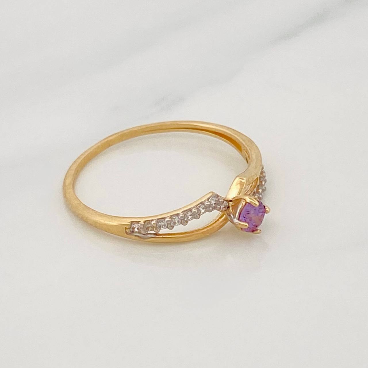 Anillo Curvas 1.2g / T6 1/4 Dos Oros Amarillo Blanco 18K