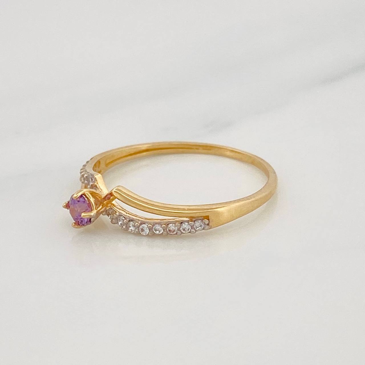 Anillo Curvas 1.2g / T6 1/4 Dos Oros Amarillo Blanco 18K