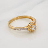 Anillo Flor Tupida 2g / T6 1/2 Dos Oros Amarillo Blanco 18K
