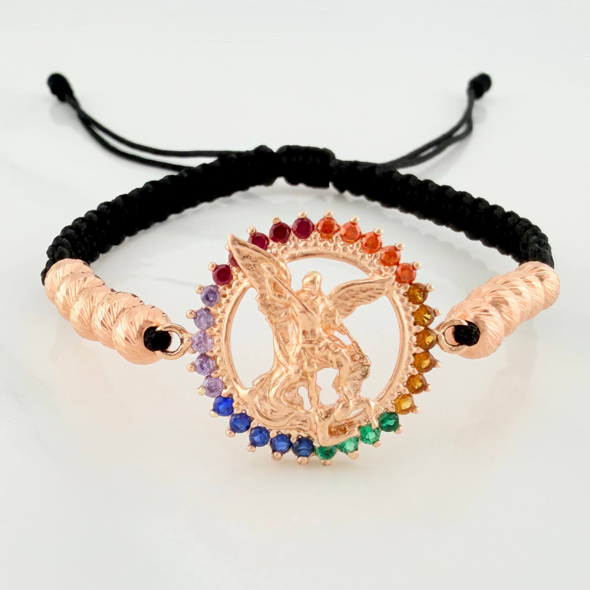 Pulsera Tejida Negra San Miguel Arcangel 5Mm 10 Und Oro Rosa 18K