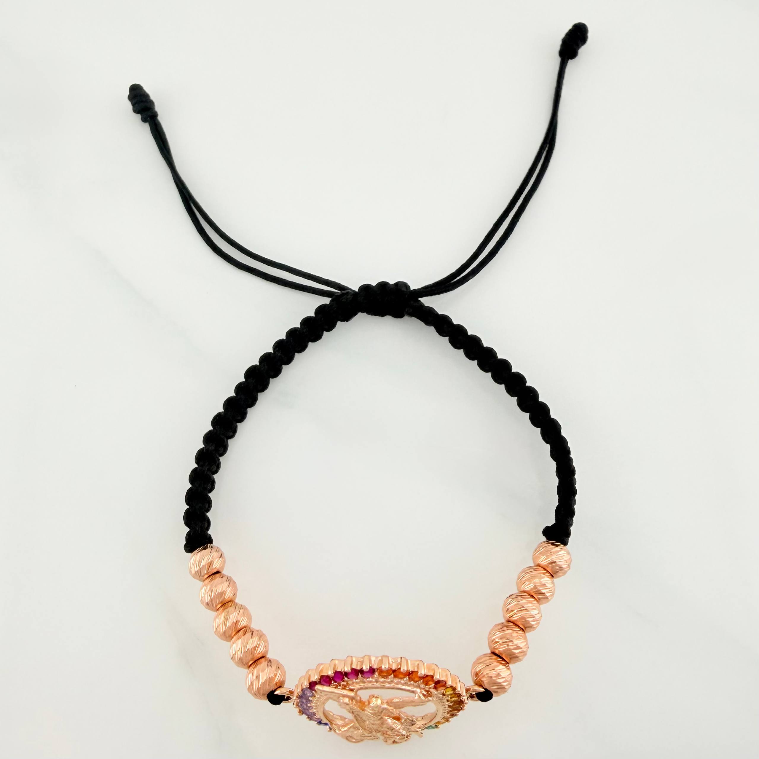 Pulsera Tejida Negra San Miguel Arcangel 5Mm 10 Und Oro Rosa 18K