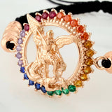 Pulsera Tejida Negra San Miguel Arcangel 5Mm 10 Und Oro Rosa 18K