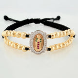 Pulsera Tejida Negra Virgen De Guadalupe 4Mm 32 Und Tres Oros 18K