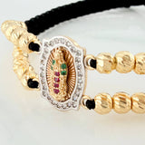 Pulsera Tejida Negra Virgen De Guadalupe 4Mm 32 Und Tres Oros 18K