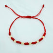 Pulsera Tejida Roja 7 Nudos 6 Cilindros Diamantado Oro Amarillo 18K