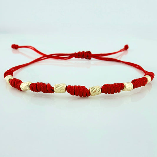 Pulsera Tejida Roja 7 Nudos 3Mm 6 Und Oro Amarillo 18K
