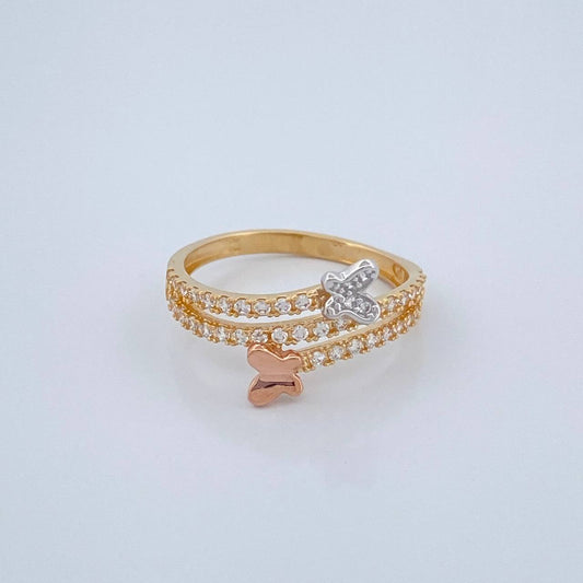 Anillo Mariposas Doble Carril 2.5gr / T7 1/2 / Tres Oros 18K %