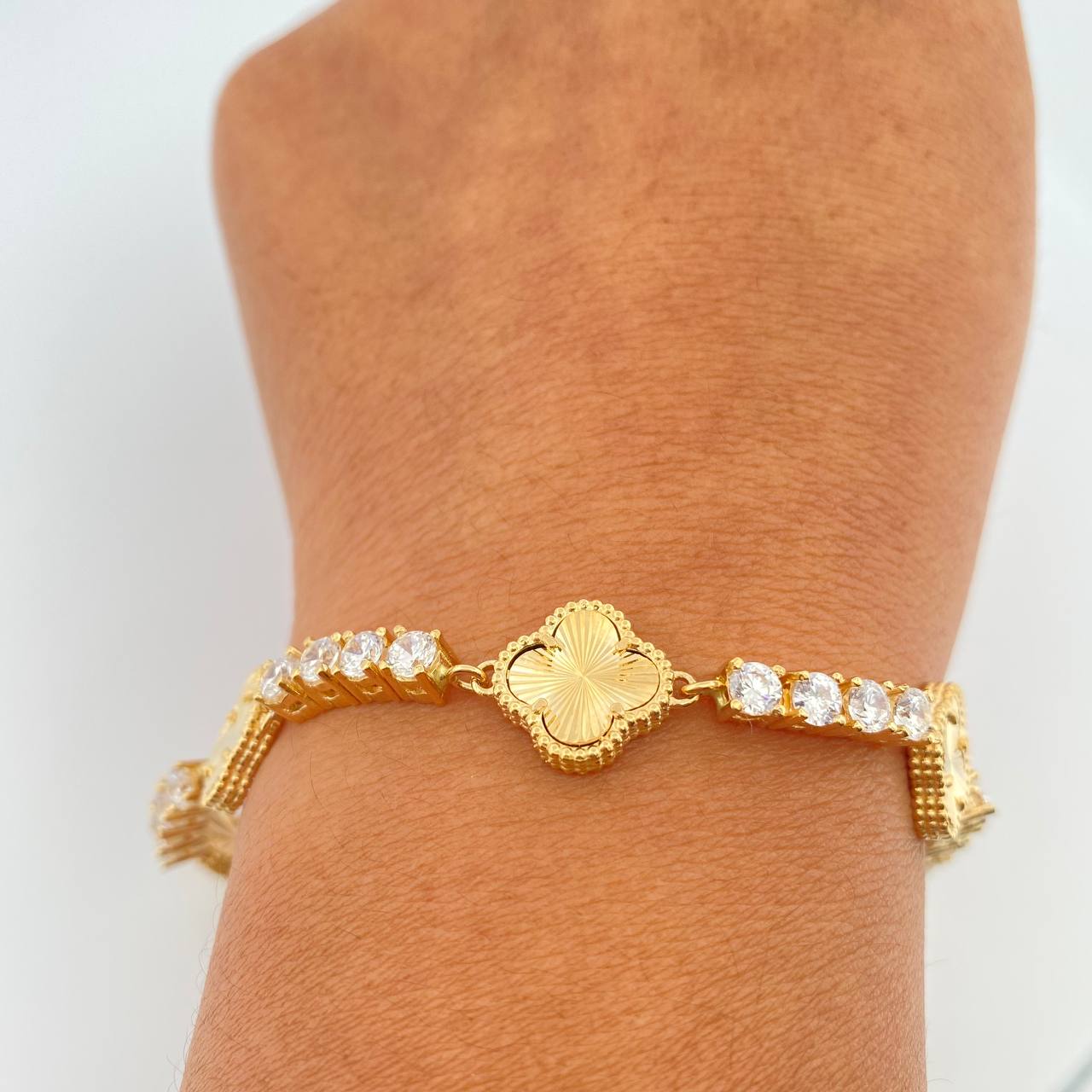 Pulso Tennis Trebol 19.25gr / 19.9cm / 3.7mm Oro Amarillo Nac.Esp. 18K %