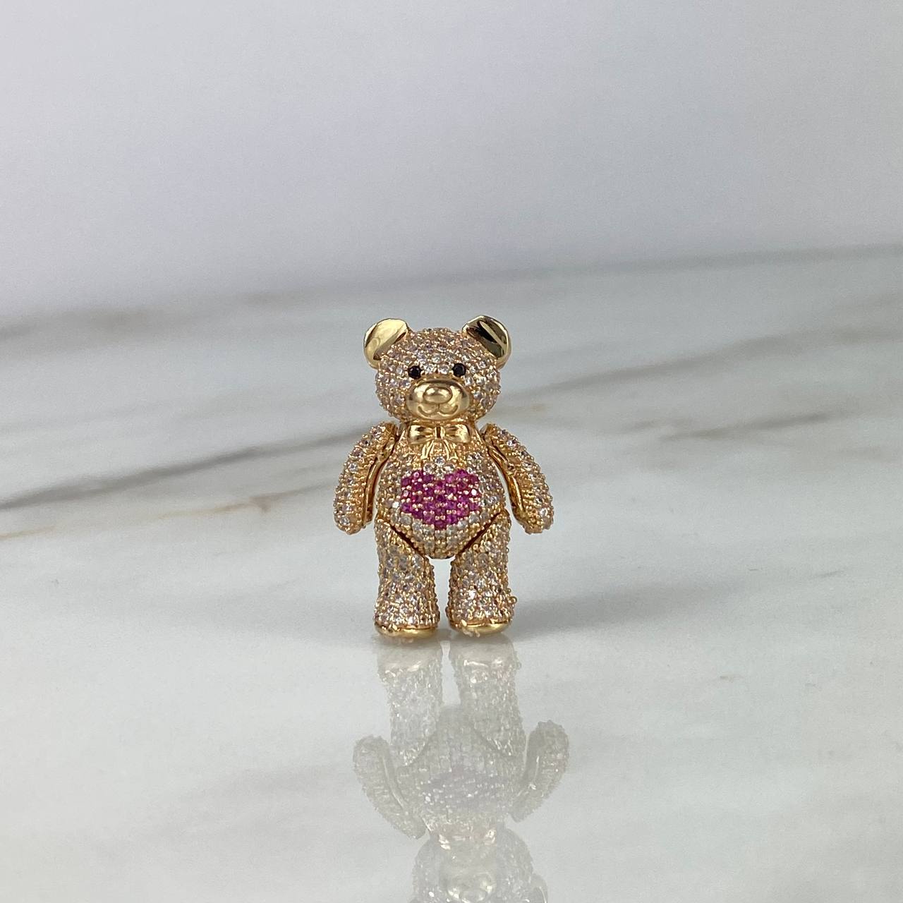 Dije Oso Articulado Corazon Corbatin 10gr / 3.8cm / Circones Blancos Fucsias Negros Sin Cargador  Oro Amarillo