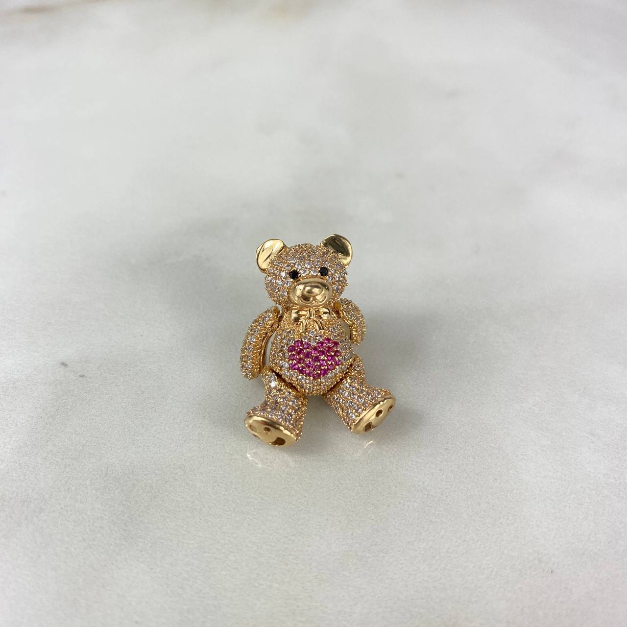 Dije Oso Articulado Corazon Corbatin 10gr / 3.8cm / Circones Blancos Fucsias Negros Sin Cargador  Oro Amarillo