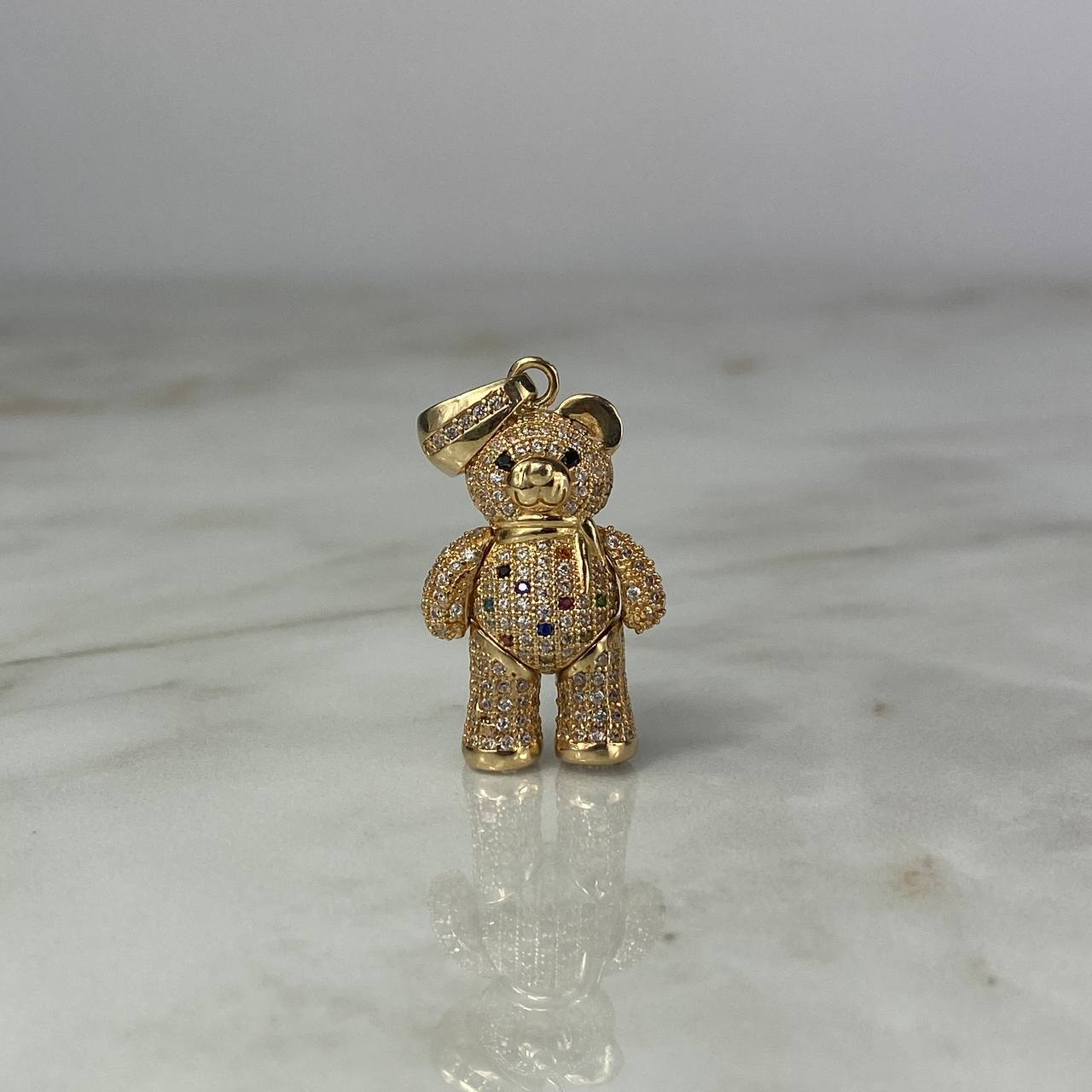 Dije Oso Articulado Bufanda 9.55gr / 3.8cm / Circones Blancos Colores  Oro Amarillo