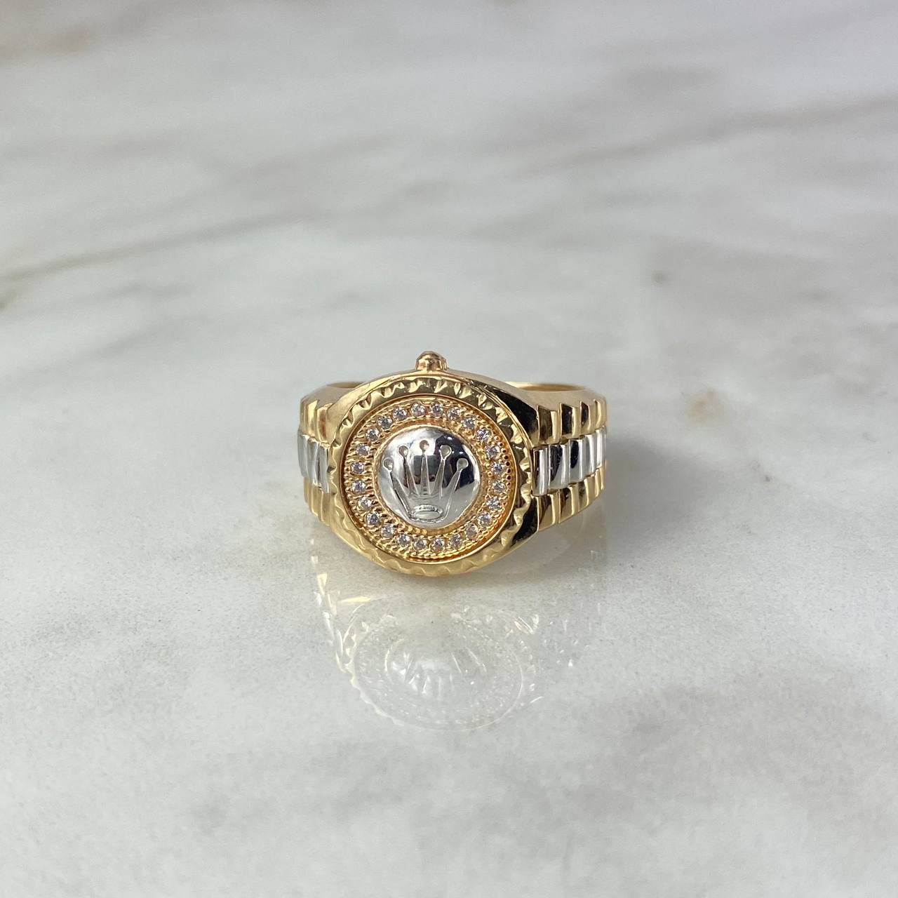 Anillo Corona RX Cinturón Circular 9.3gr / T10 1/4 / Circones Blancos Dos Oros Amarillo Blanco