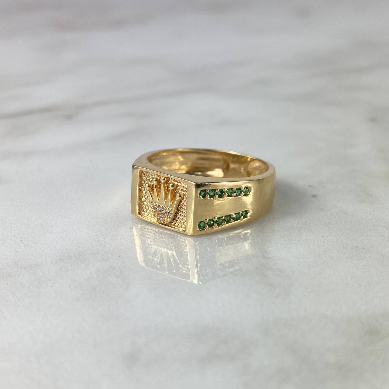 Anillo Corona RX Cinturon Cuadrado 4.46gr / T10 1/4 / Circones Blancos Verdes Oro Amarillo
