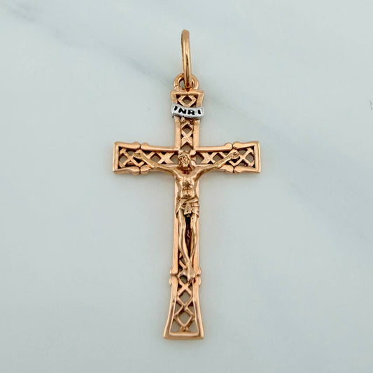 Dije Cruz Cristo Vintage 2.2gr / 3.7cm / Dos Oros Blanco Rosa 18K