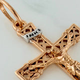 Dije Cruz Cristo Vintage 2.2gr / 3.7cm / Dos Oros Blanco Rosa 18K