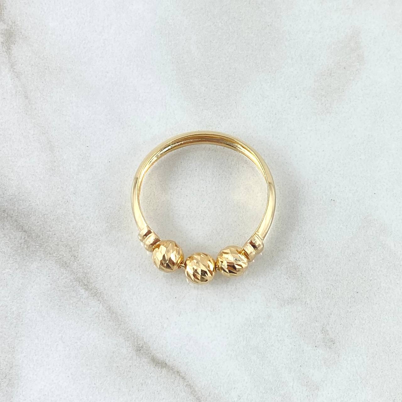 Anillo Trio De Bolas 1.65gr / T6 1/4 / 5mm Bolas Diamantadas Oro Amarillo 18K