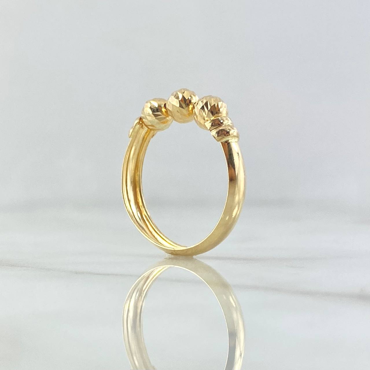 Anillo Trio De Bolas 1.65gr / T8 / 5mm Bolas Diamantadas Oro Amarillo 18K