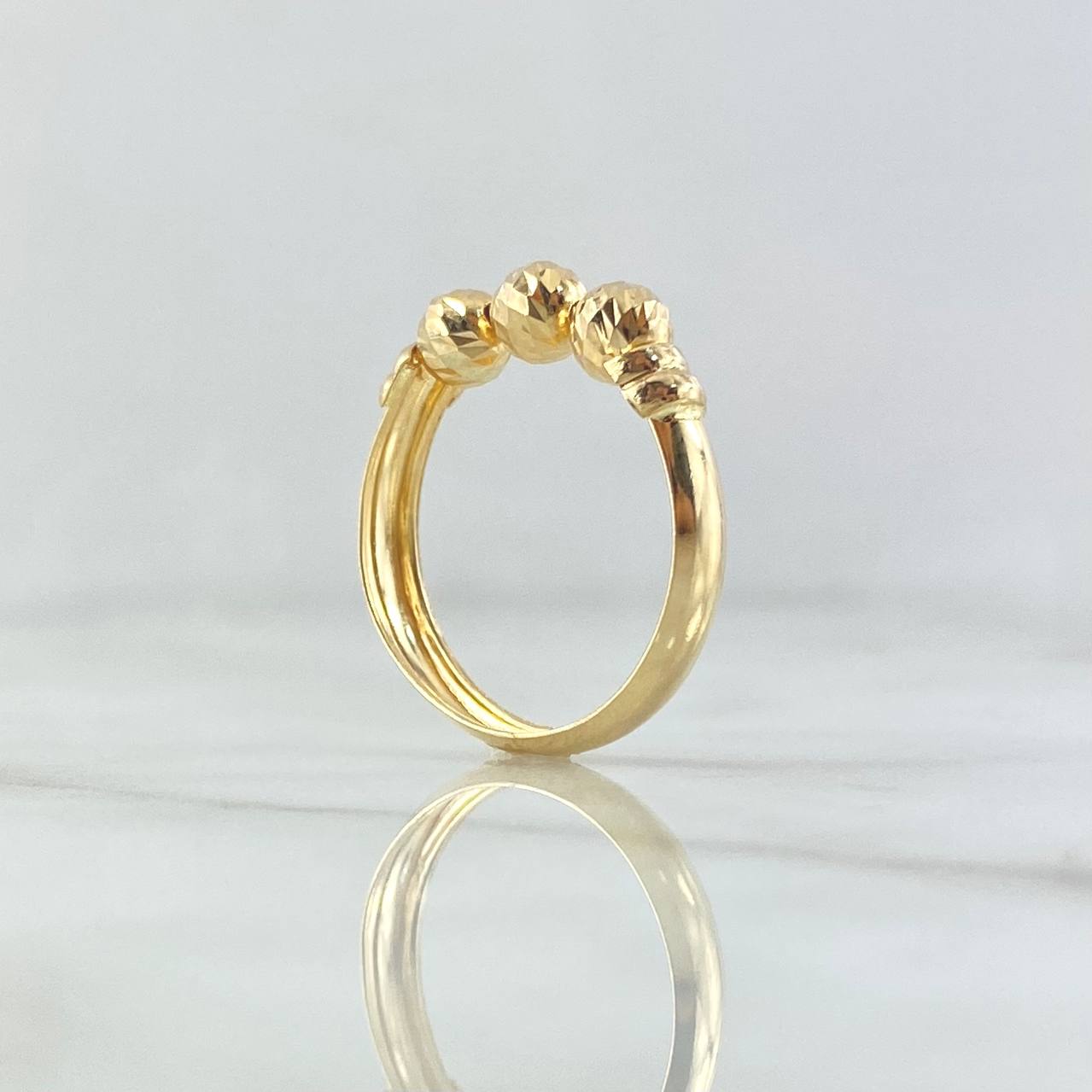 Anillo Trio De Bolas 1.65gr / T6 1/4 / 5mm Bolas Diamantadas Oro Amarillo 18K