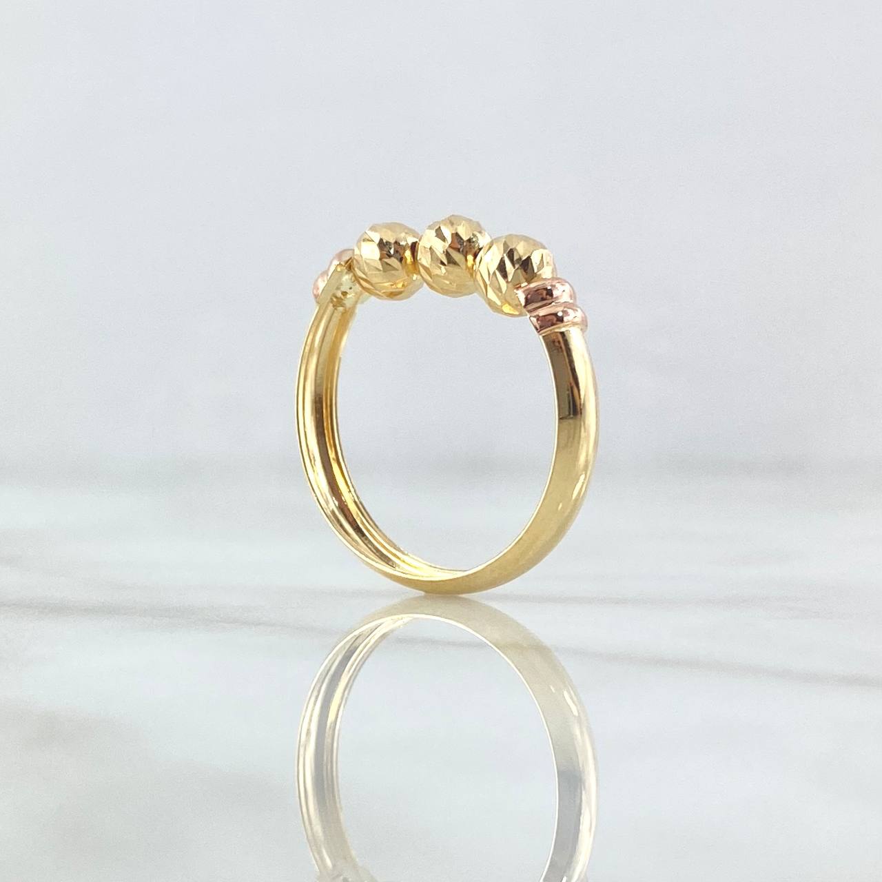 Anillo Trio De Bolas 1.6gr / T6 1/2 / 5mm Bolas Diamantadas Dos Oros Amarillo Rosa 18K