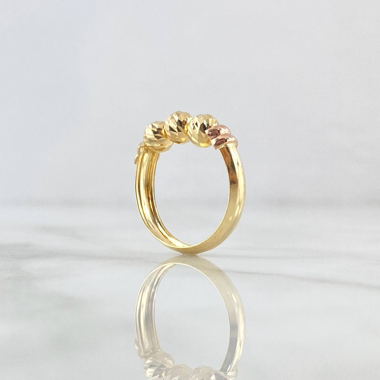 Anillo Trio De Bolas 1.6gr / T7 1/2 / 5mm Bolas Diamantadas Dos Oros Amarillo Rosa 18K