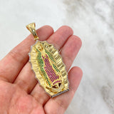 Dije Virgen de Guadalupe 17.85gr / 6.3cm / Silueta Circones Blancos Verdes Fucsias Oro Amarillo