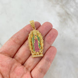 Dije Virgen de Guadalupe 10.9gr / 4.6cm / Circones Fucsias Verdes Blancos Oro Amarillo
