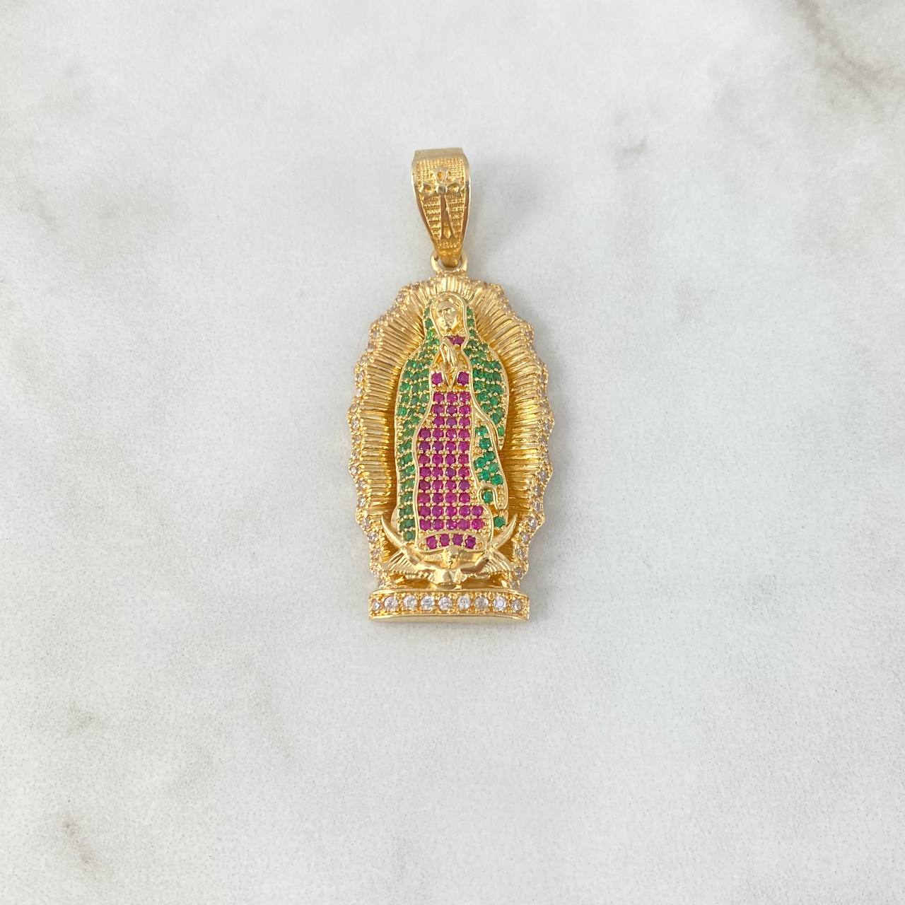 Dije Virgen de Guadalupe 10.25gr / 4.6cm / Silueta Circones Blancos Verdes Fucsias Oro Amarillo