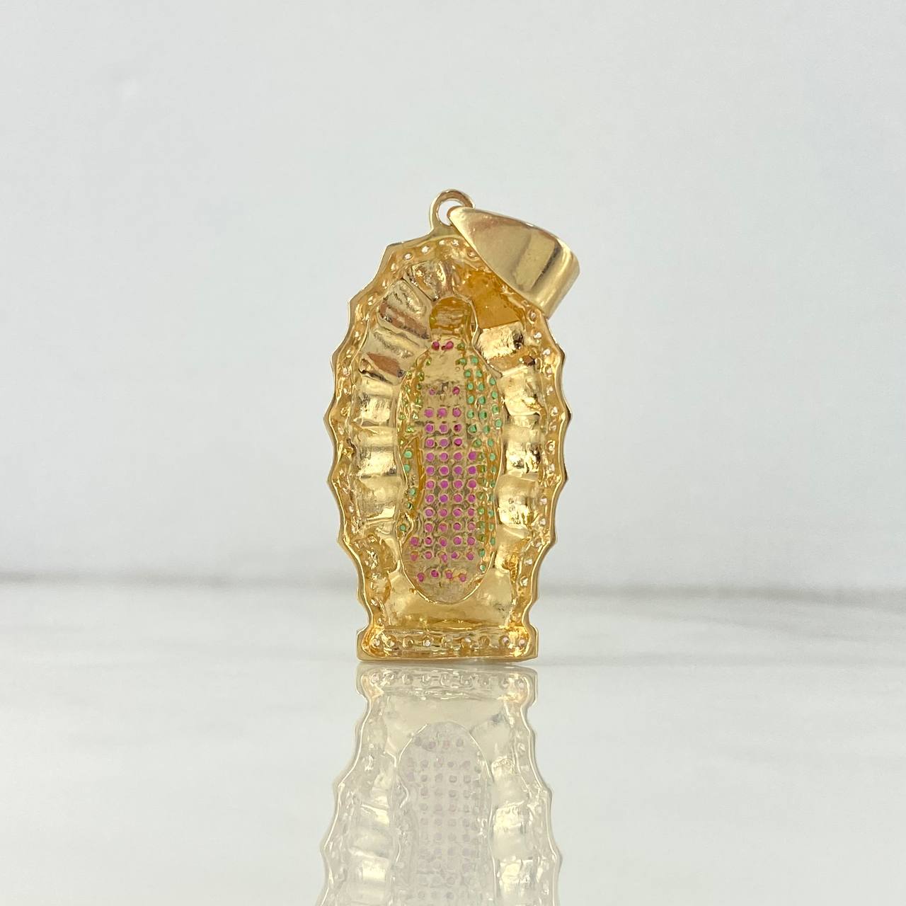 Dije Virgen de Guadalupe 10.9gr / 4.6cm / Circones Fucsias Verdes Blancos Oro Amarillo