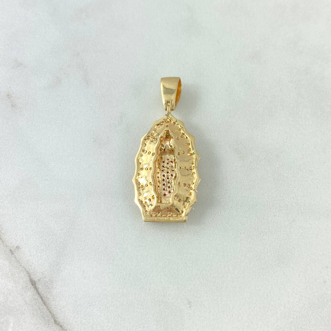 Dije Virgen de Guadalupe 6.4gr / 4.8cm / Silueta Lisa Circones Blancos Verdes Fucsias Oro Amarillo