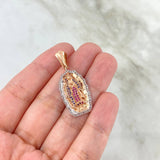 Dije Virgen de Guadalupe 5.05gr / 3.6cm / Silueta Circones Azules Fucsias Dos Oros Blanco Rosa
