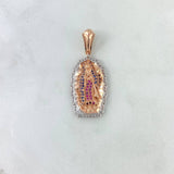 Dije Virgen de Guadalupe 5.05gr / 3.6cm / Silueta Circones Azules Fucsias Dos Oros Blanco Rosa