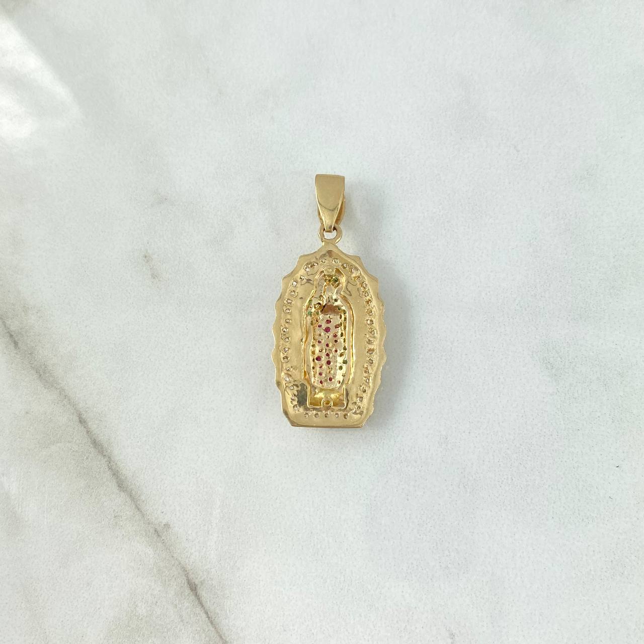 Dije Virgen de Guadalupe 5.45gr / 3.5cm / Circones Fucsias Verdes Blancos Oro Amarillo