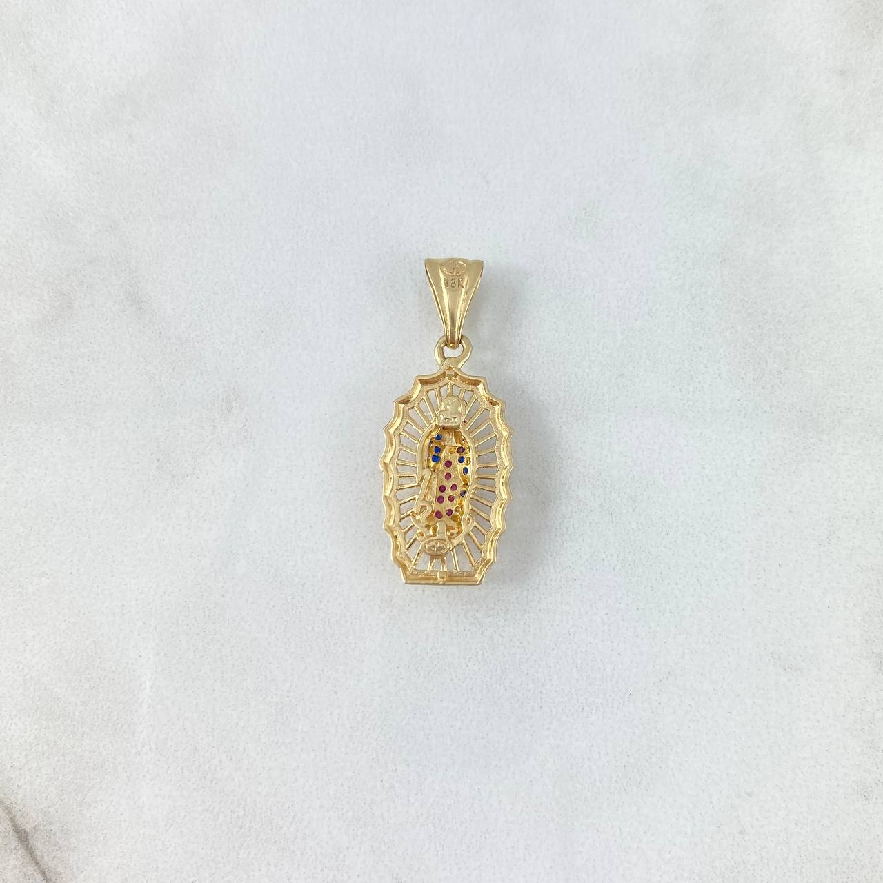 Dije Virgen de Guadalupe 2.9gr / 3cm / Silueta Lisa Circones Azules Fucsias Oro Amarillo *