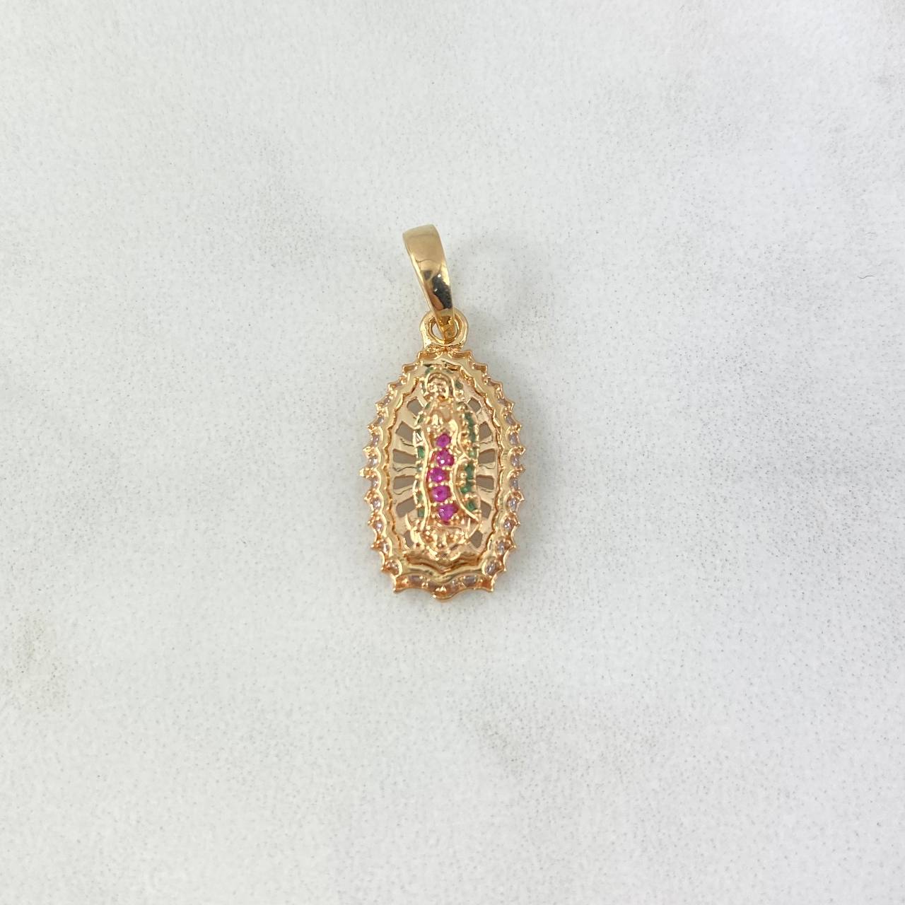 Dije Virgen de Guadalupe 2.85gr / 2.4cm / Circones Fucsias Verdes Blancos Oro Amarillo