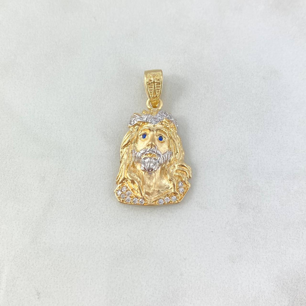 Dije Rostro de Cristo 5.7gr / 3.3cm / Circones Azules Blancos Dos Oros Amarillo Blanco