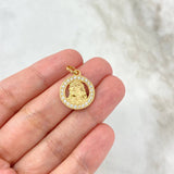 Dije Rostro Jesucristo 2.5gr / 2.2cm / Circulo Circones Blancos Oro Amarillo