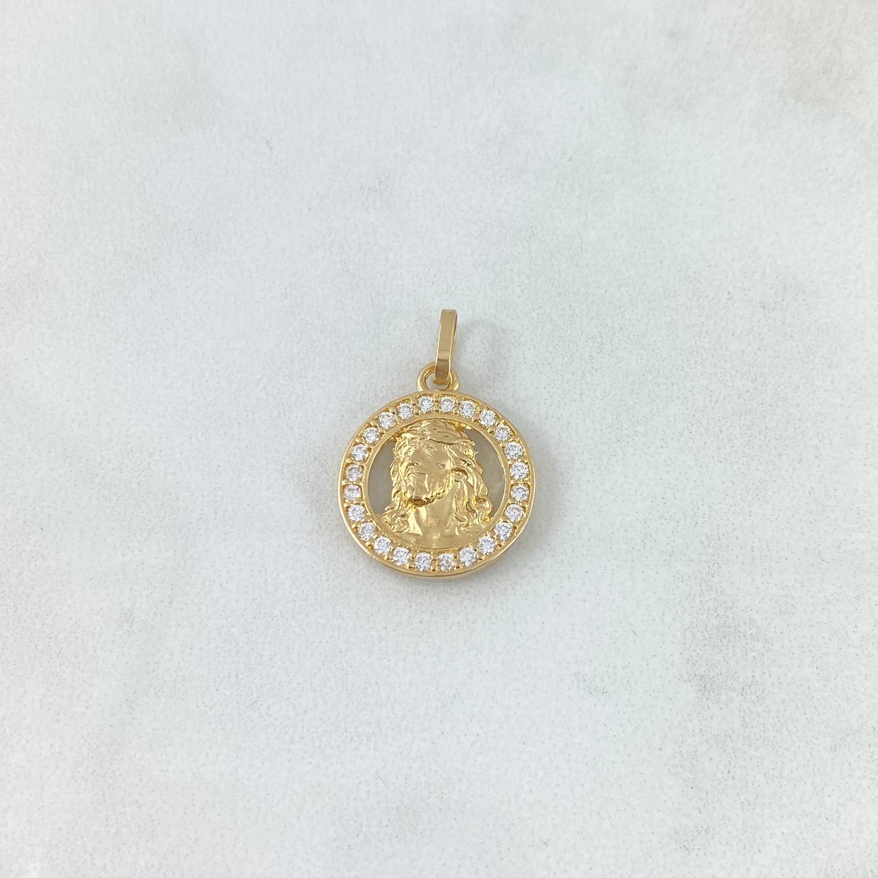 Dije Rostro Jesucristo 2.5gr / 2.2cm / Circulo Circones Blancos Oro Amarillo