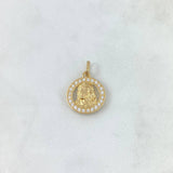 Dije Rostro Jesucristo 2.5gr / 2.2cm / Circulo Circones Blancos Oro Amarillo