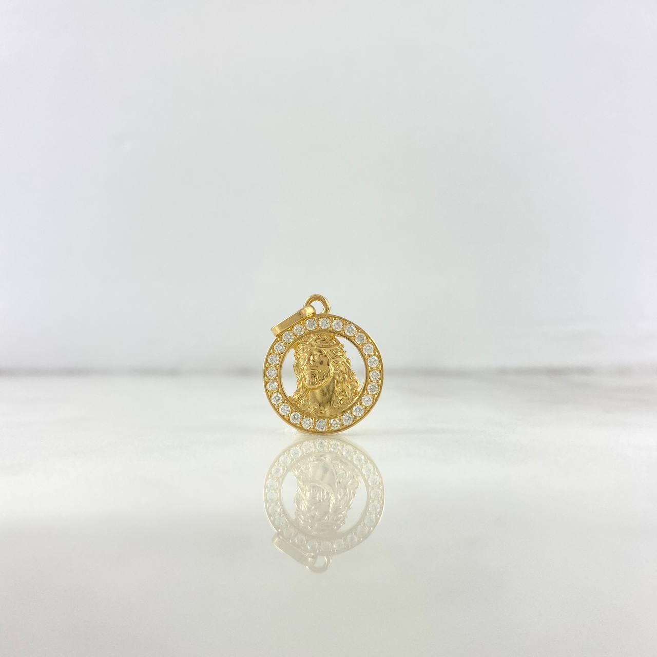 Dije Rostro Jesucristo 2.5gr / 2.2cm / Circulo Circones Blancos Oro Amarillo