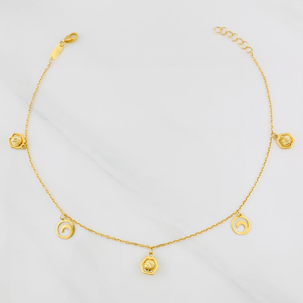 Tobillera Aro Seguido Figuras 2.45g / 23cm / 1mm Oro Amarillo 18K