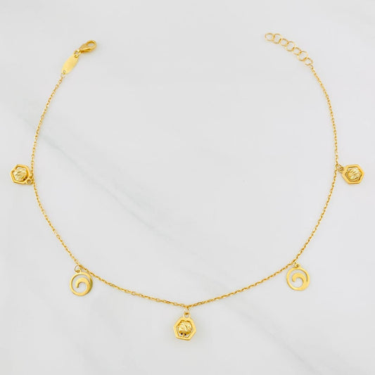 Tobillera Aro Seguido Figuras 2.45g / 23cm / 1mm Oro Amarillo 18K
