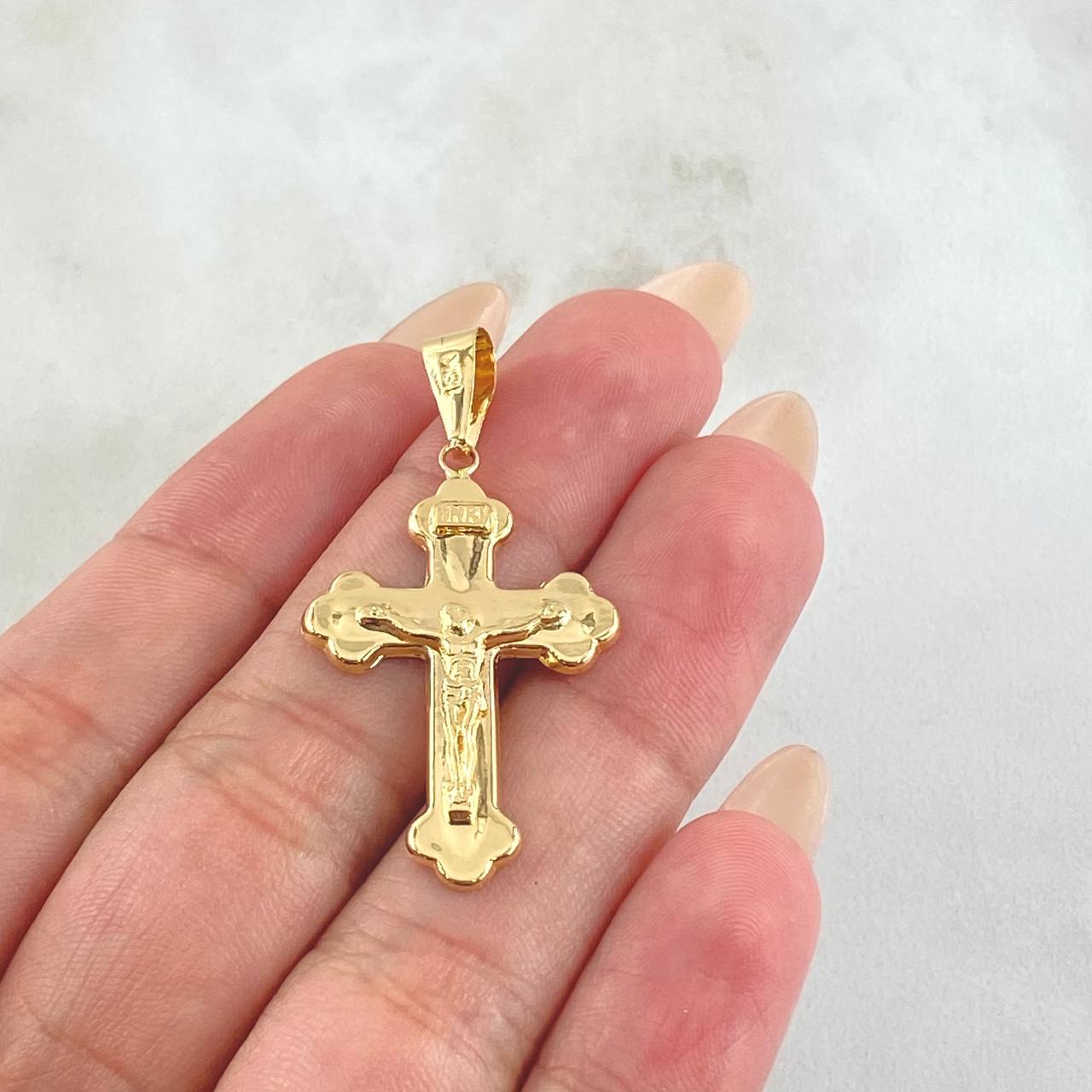 Dije Crúz Cristo Florenciada 1.9gr / 4cm / Oro Amarillo 18K ©
