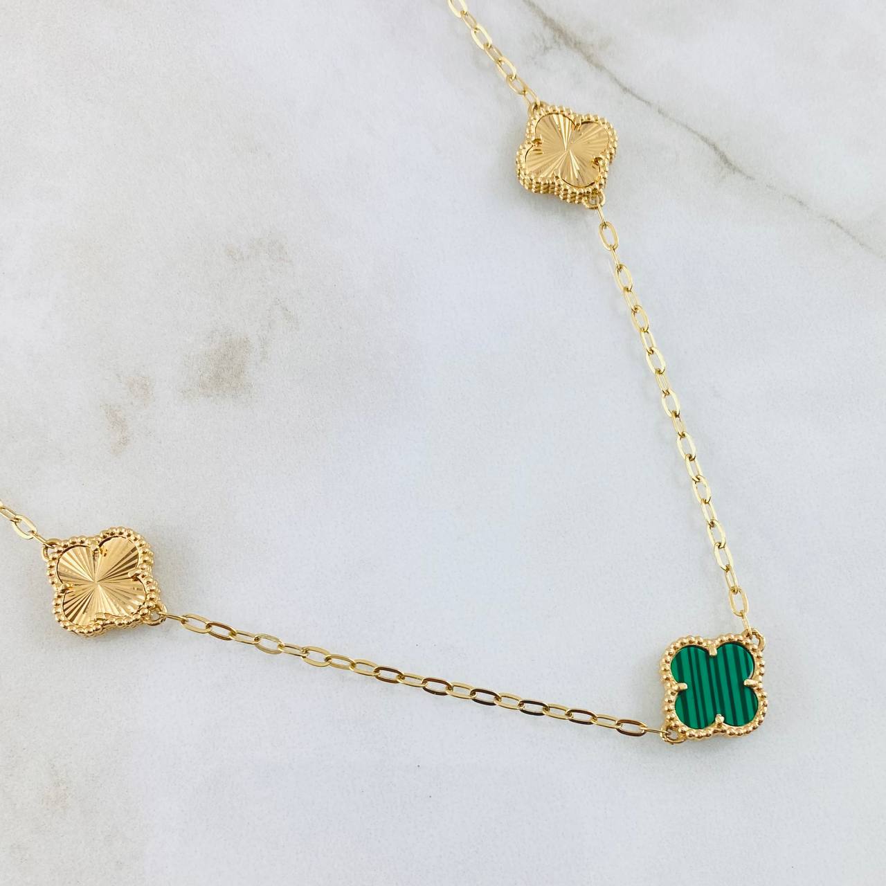 Cadena Trébol Dorado Verde 10.45gr / 55cm / Oro Amarillo Nac.Esp. 18K