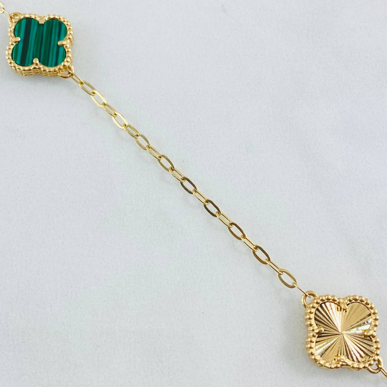Cadena Trébol Dorado Verde 10.45gr / 55cm / Oro Amarillo Nac.Esp. 18K