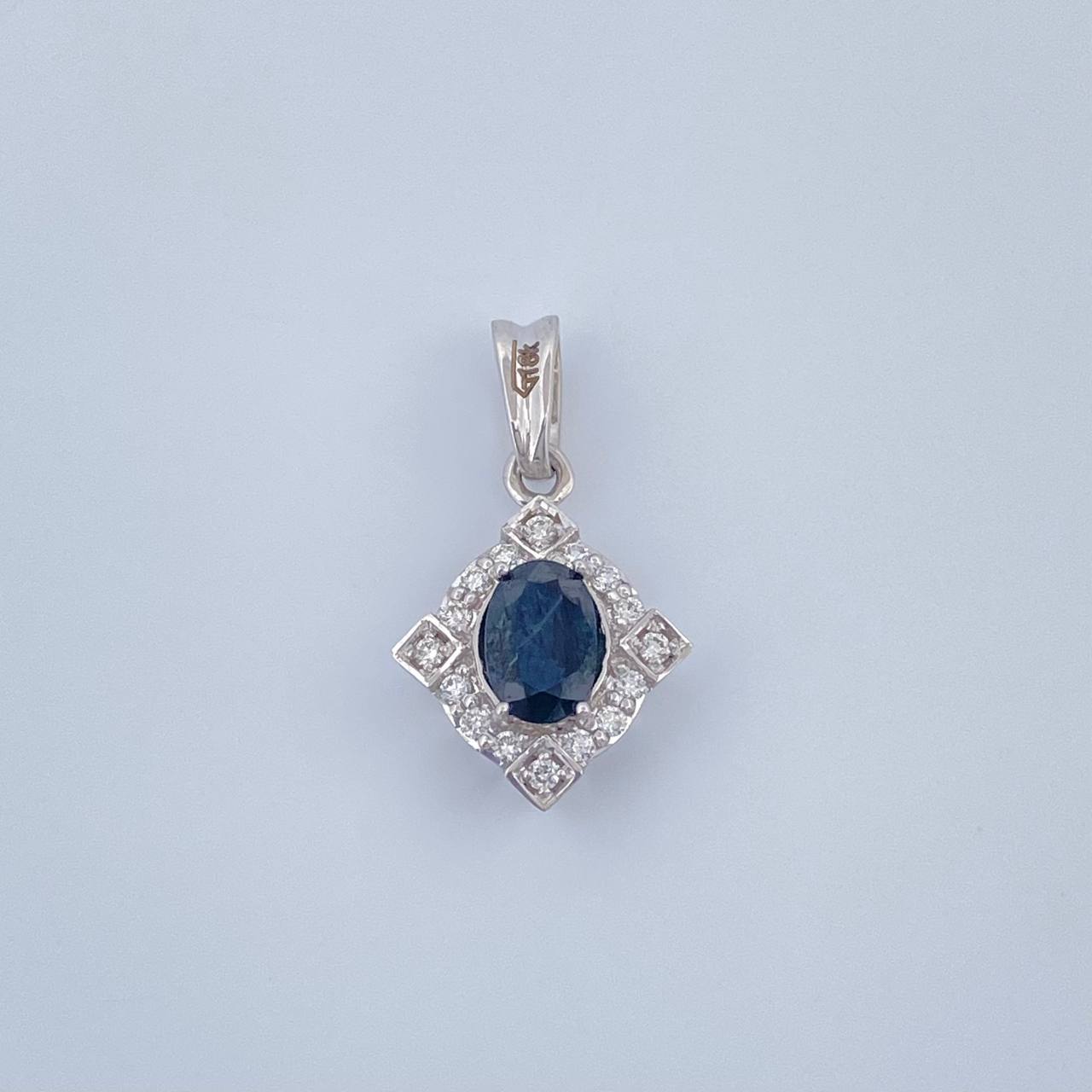 Dije Rombo Zafiro Diamantes 1.55gr / 1.8cm / Oro Blanco 18K %