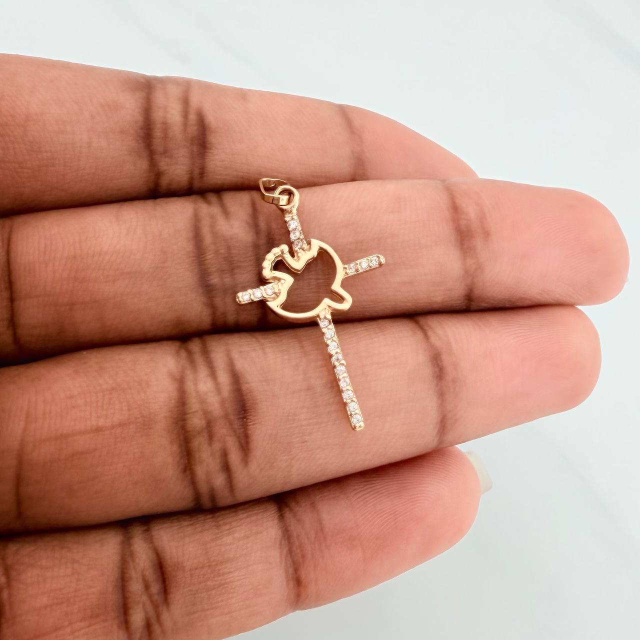 Dije Cruz Paloma 0.9gr / 3cm / Oro Amarillo 18K %